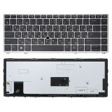 Клавиатура для ноутбука HP 9470M черная с серебристой рамкой с подсветкой под трекпоинт