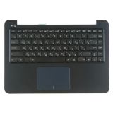 Клавиатура (топ-панель) для ноутбука Asus E402MA-2B черная с темно-синим топкейсом, с тачпадом