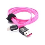 USB кабель передачи данных Zetton Flat ZTLSUSBFCA8BP разъем Apple 8 pin плоский черный с розовым