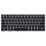 Клавиатура для ноутбука HP EliteBook 830 G6 черная с серебряной рамкой, с подсветкой