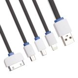 USB кабель LP 4 в 1 для подзарядки для Apple 8 pin, 30 pin, MicroUSB, MiniUSB плоский черный, белый, синий