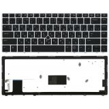 Клавиатура для ноутбука HP EliteBook Folio 9470M черная с серебристой рамкой с подсветкой и трекпойнтом