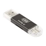 OTG 3 в 1 для Apple 8 pin, USB Type-C, Micro USB на Micro SD картридер черный, коробка