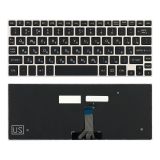 Клавиатура для ноутбука Toshiba NB10, NB15 черная с серебристой рамкой, плоский Enter