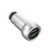 Автомобильная зарядка LDNIO 2 USB выхода 2,1А Металл + кабель для Apple 8 pin С401 серебро, коробка