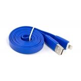 USB кабель LP для Apple iPhone, iPad 8 pin плоский широкий, синий, европакет
