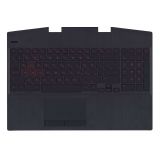Клавиатура (топ-панель) для ноутбука HP Omen 15-DH черная с черным топкейсом, с красной подсветкой (с разбора)