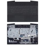 Клавиатура (топ-панель) для ноутбука HP Pavilion Gaming 15-CX черная с черным топкейсом, с подсветкой (с разбора)