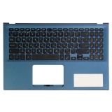 Клавиатура (топ-панель) для ноутбука Asus X512UA черная со светло-синим топкейсом, без подсветки (с разбора)