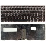 Клавиатура для ноутбука Lenovo IdeaPad Z470 G470AH G470GH черная с коричневой рамкой