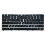 Клавиатура для ноутбука HP EliteBook 820 G3, 820 G4, 725 G3 черная с серой рамкой и подсветкой, без трекпойнта