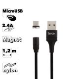 USB кабель HOCO U76 Fresh MicroUSB, 2.4А, магнитный, 1.2м, нейлон (черный)