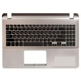 Клавиатура (топ-панель) для ноутбука Asus X507 черная со светло-бронзовым топкейсом (с разбора)