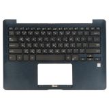 Клавиатура (топ-панель) для ноутбука Asus UX331FA, UX331FAL черная с темно-синим топкейсом (с разбора)
