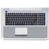 Клавиатура (топ-панель) для ноутбука Asus X555 черная с серебристым топкейсом (с разбора)