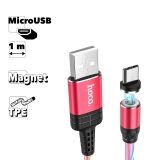 USB кабель HOCO U90 Ingenious Streamer MicroUSB, магнитный, LED подстветка, 1м, PVC (красный)