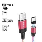 USB кабель HOCO U90 Ingenious Streamer Type-C, магнитный, LED подстветка, 1м, PVC (красный)