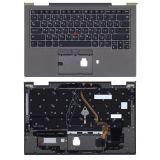 Клавиатура (топ-панель) для ноутбука Lenovo ThinkPad X1 Yoga 4th Gen черная с серым топкейсом, с трекпойнтом и подсветкой (версия 2)