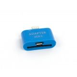 Переходник LP 2 в 1 для Apple с 30 pin/micro USB на 8 pin lightning синий, европакет