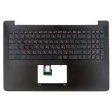 Клавиатура (топ-панель) для ноутбука Asus N501JW черная с черным топкейсом, с подсветкой, без крепления под HDD