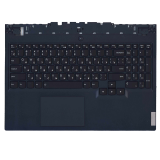 Клавиатура (топ-панель) для ноутбука Lenovo Legion 5-15ACH6H черная с синим топкейсом (с разбора)
