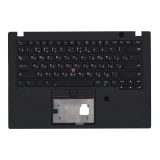 Клавиатура (топ-панель) для ноутбука Lenovo ThinkPad T490s черная с черным топкейсом (под отпечаток пальца FPR)