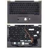 Клавиатура (топ-панель) для ноутбука Lenovo ThinkPad X1 Yoga 5th Gen черная с серым топкейсом, с трекпойнтом и подсветкой