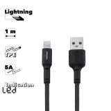 USB кабель Earldom EC-071I Lightning 8-pin, 5A, LED, 1м, TPE (черный)