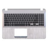 Клавиатура (топ-панель) для ноутбука Asus X507MA черная с серебристым топкейсом