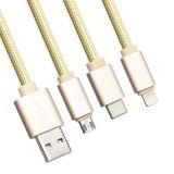 USB кабель HOCO UPL12 One Pull Three Charging Cable Lightning + Micro + Type-C (L=1M) (золотой)