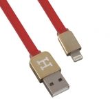 USB Дата-кабель Hermes для Apple 8 pin плоский, красный с золотым