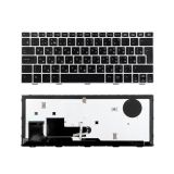 Клавиатура для ноутбука HP Elitebook Revolve 810 G1 черная с серебристой рамкой и подсветкой, большой Enter