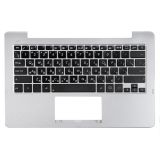 Клавиатура (топ-панель) для ноутбука Asus TX201LA черная с серебристым топкейсом
