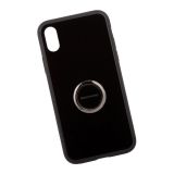 Защитная крышка "Meephone" для iPhone X  стекло с держателем кольцо (черная)