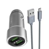 Автомобильная зарядка "LDNIO" 2 USB 3,6А Металл + кабель Apple Lightning 8-pin C302 6G (серебро, коробка)