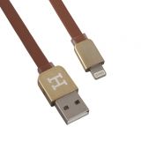 USB Дата-кабель Hermes для Apple 8 pin плоский коричневый с золотым