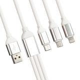USB кабель LP 3 в 1 для Apple 8 pin, MicroUSB, USB Type-C силиконовый белый, европакет