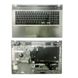 Клавиатура (топ-панель) для ноутбука Samsung NP550P7C черная с серебристым топкейсом