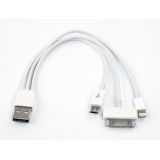 USB кабель LP 4 в 1 для Apple 30 pin, Apple 8 pin, Micro USB, Samsung Tab белый, 15 см
