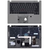 Клавиатура (топ-панель) для ноутбука Lenovo ThinkPad T14s черная с серебристым топкейсом, с трекпоинтом
