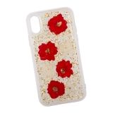 Защитная крышка "SwitchEasy" Fleur для iPhone X красные и белые цветы с золотом (прозрачная)