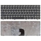 Клавиатура для ноутбука Lenovo IdeaPad Z360 черная с серебристой рамкой