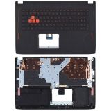 Клавиатура (топ-панель) для ноутбука Asus GL702VSK черная с черным топкейсом и оранжевыми кнопками