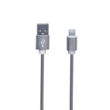 USB кабель "LP" для Apple Lightning 8 pin металлическая оплетка 1м серебристый