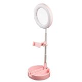 Кольцевая LED лампа настольная WK G3 Foldable & Portable Selfie Stick With LED For Influencer розовая