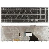 Клавиатура для ноутбука Sony Vaio VPC-F11 VPC-F12 VPC-F13 черная с серой рамкой и подсветкой