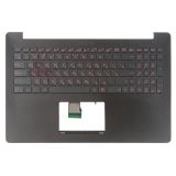 Клавиатура (топ-панель) для ноутбука Asus N501JW-2B черная с черным топкейсом, с подсветкой, без крепления под HDD