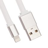 USB Дата-кабель Cable для Apple 8 pin плоский мягкий силикон 1 м. белый