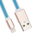 USB Дата-кабель Cable для Apple 8 pin плоский мягкий силикон 1 м. голубой