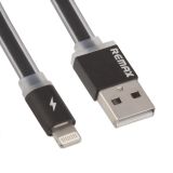 USB Дата-кабель REMAX для Apple 8 pin плоский с золотым коннектором 1 м. черный